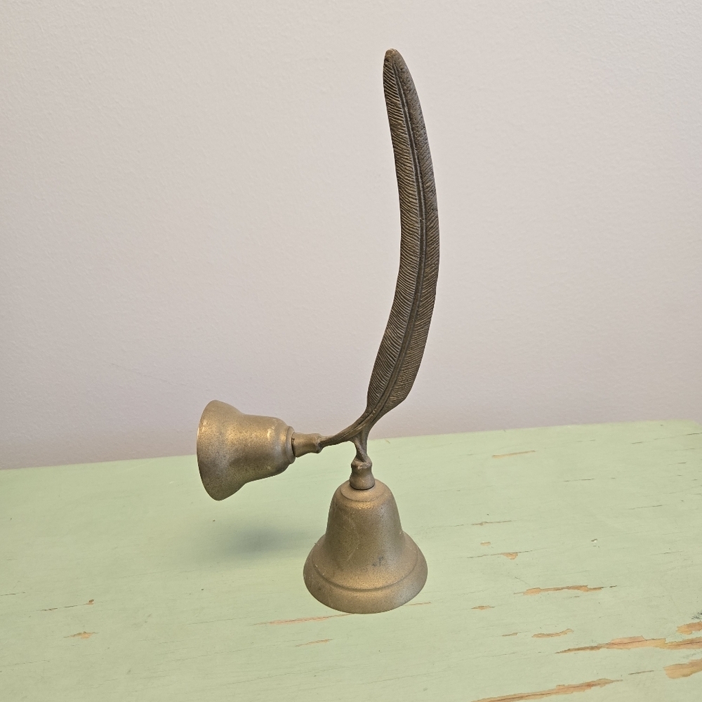 Brass Feather Quill Double Bell Vintage - Picture 1 of 7